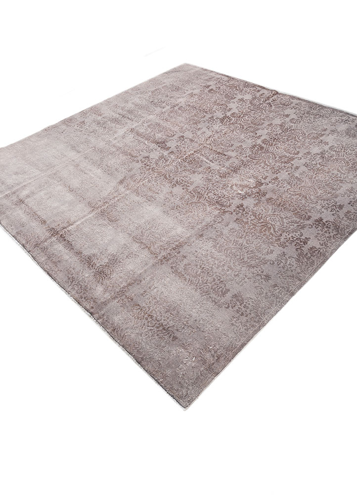 aalam beige and brown wool and silk hand knotted Rug - FloorShot