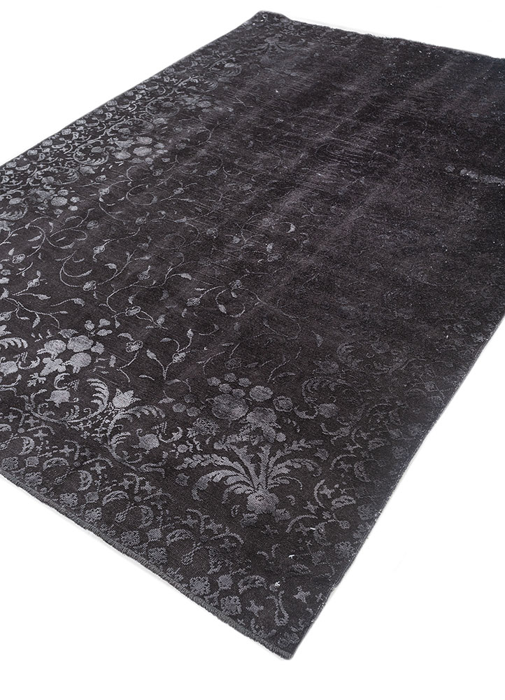 azalea grey and black wool and silk hand knotted Rug - FloorShot