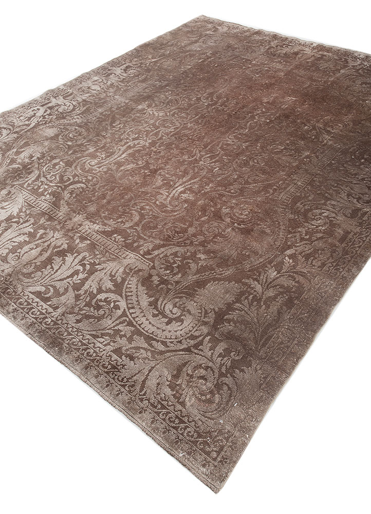 aalam beige and brown wool and silk hand knotted Rug - FloorShot
