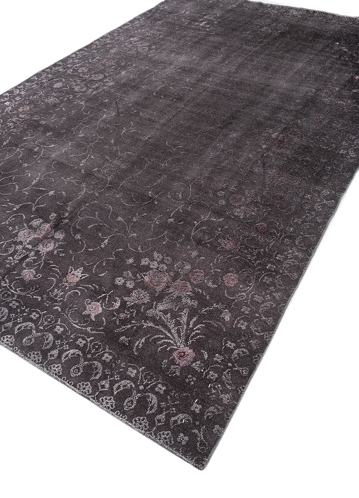 azalea grey and black wool and silk hand knotted Rug - FloorShot