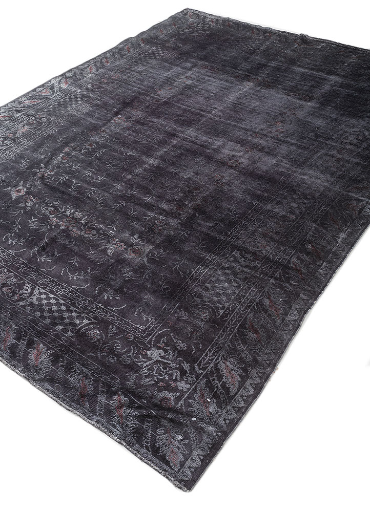 azalea grey and black wool and silk hand knotted Rug - FloorShot