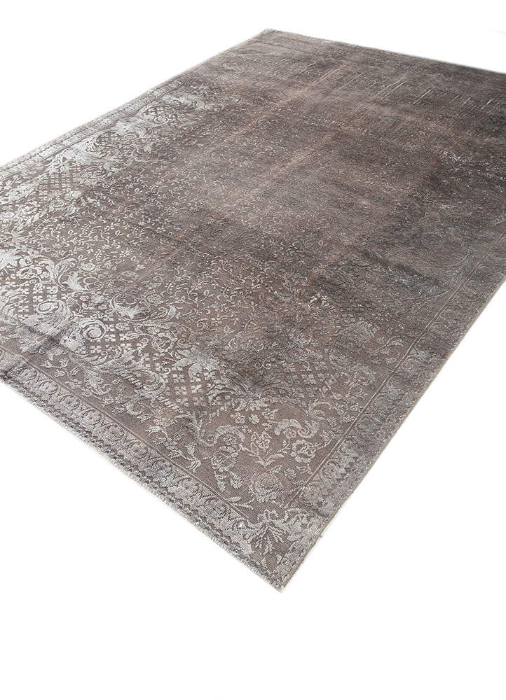 azalea grey and black wool and silk hand knotted Rug - FloorShot
