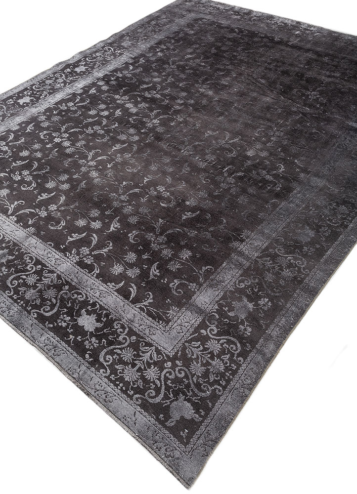 azalea grey and black wool and silk hand knotted Rug - FloorShot