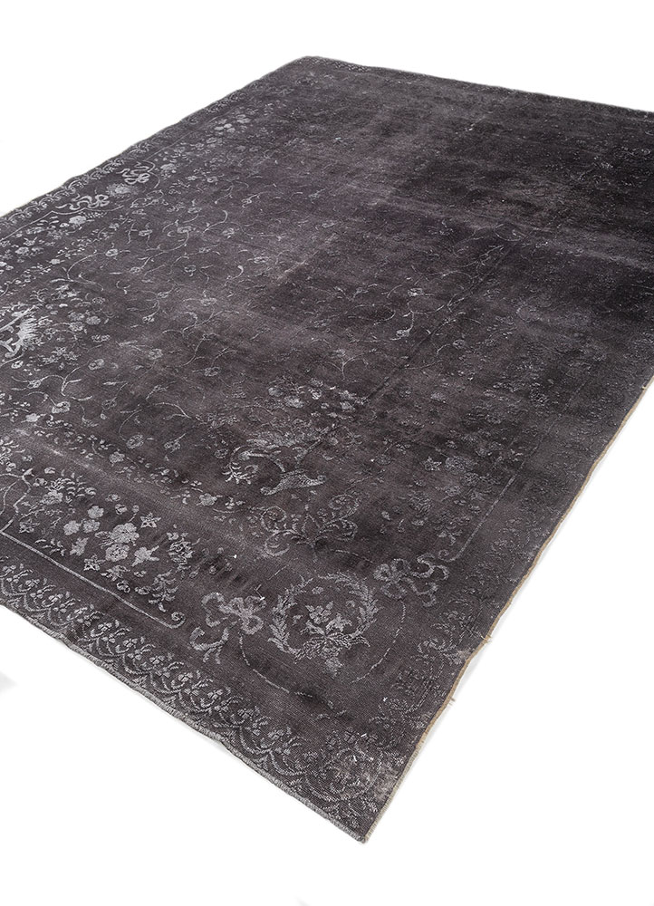 azalea grey and black wool and silk hand knotted Rug - FloorShot