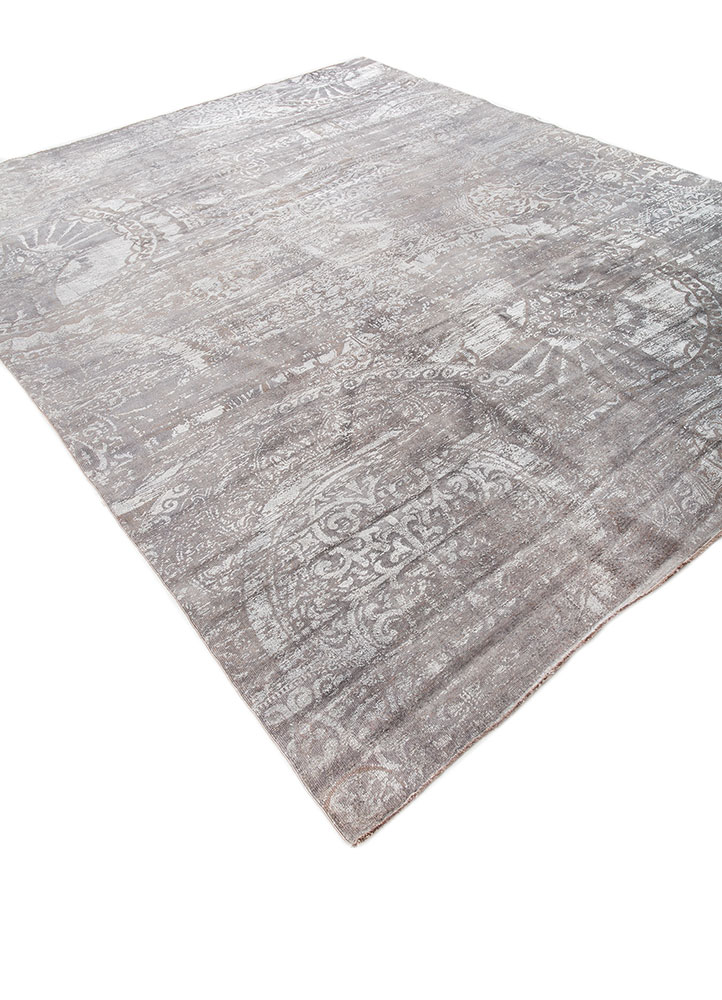 azalea grey and black wool and silk hand knotted Rug - FloorShot