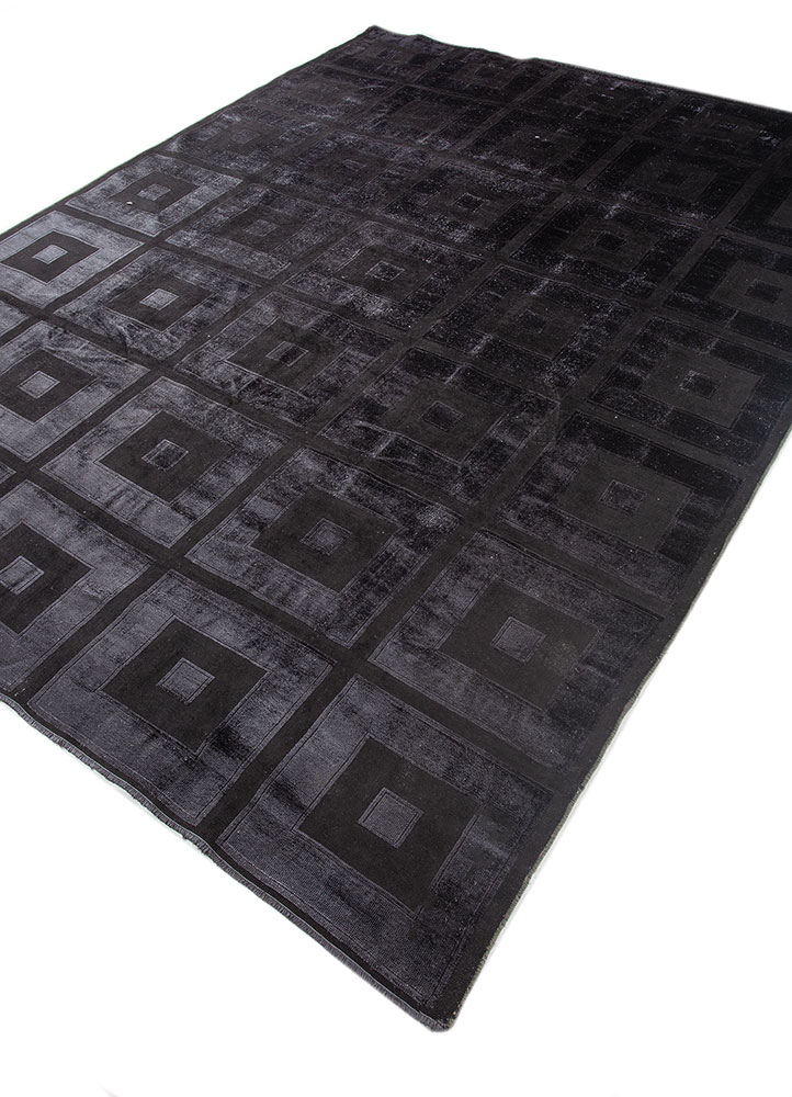 azalea grey and black wool and silk hand knotted Rug - FloorShot