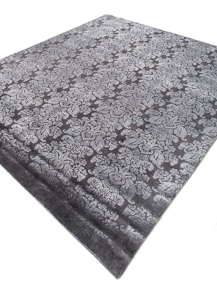 azalea grey and black wool and silk hand knotted Rug - FloorShot