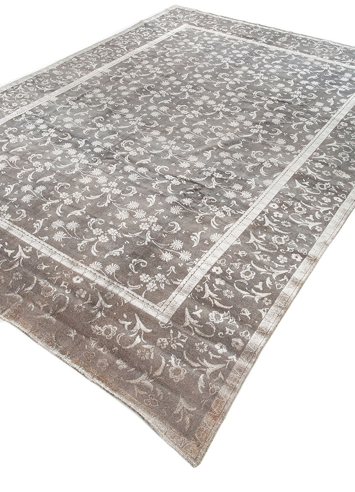 azalea grey and black wool and silk hand knotted Rug - FloorShot