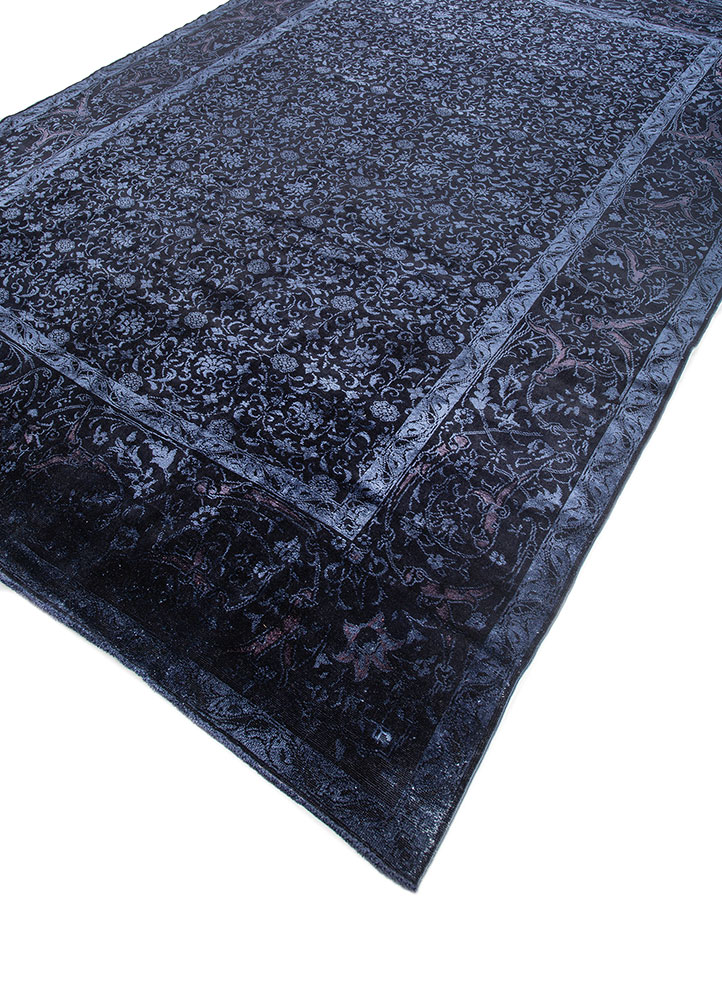 aalam blue wool and silk hand knotted Rug - FloorShot