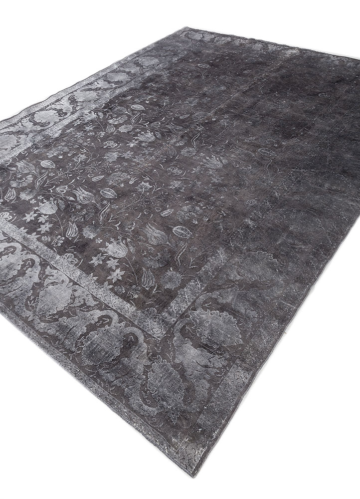 azalea grey and black wool and silk hand knotted Rug - FloorShot