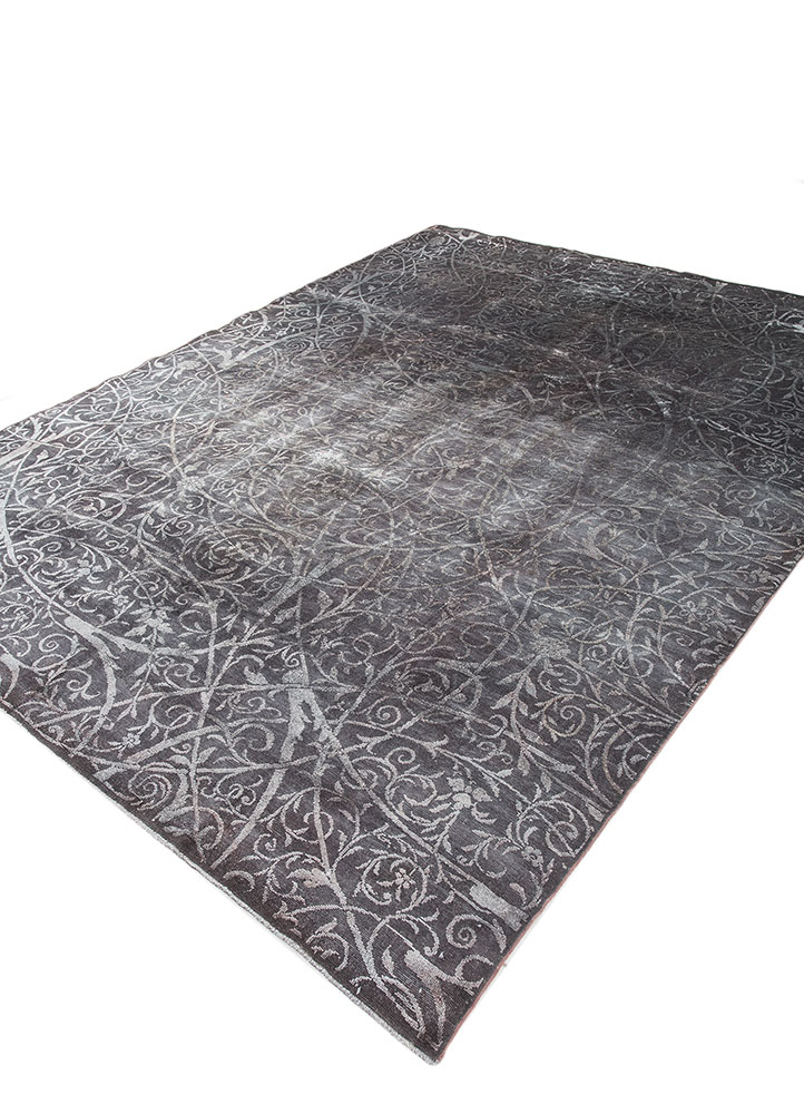 azalea grey and black wool and silk hand knotted Rug - FloorShot