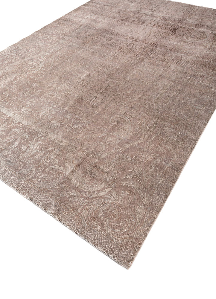 aalam beige and brown wool and silk hand knotted Rug - FloorShot