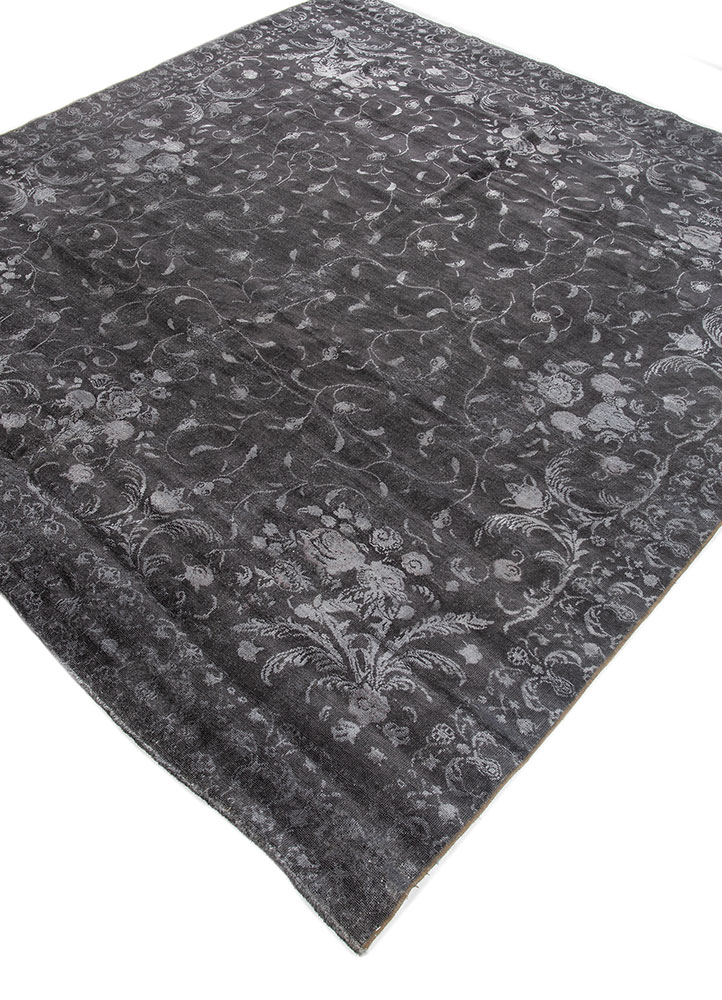 azalea grey and black wool and silk hand knotted Rug - FloorShot