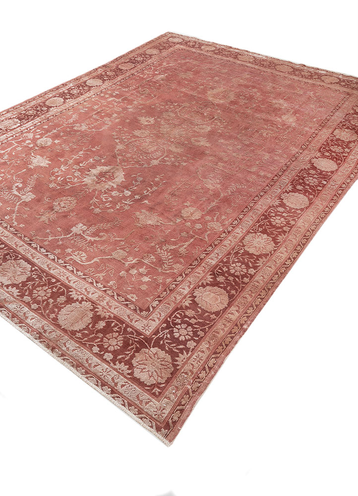 aalam red and orange wool and silk hand knotted Rug - FloorShot