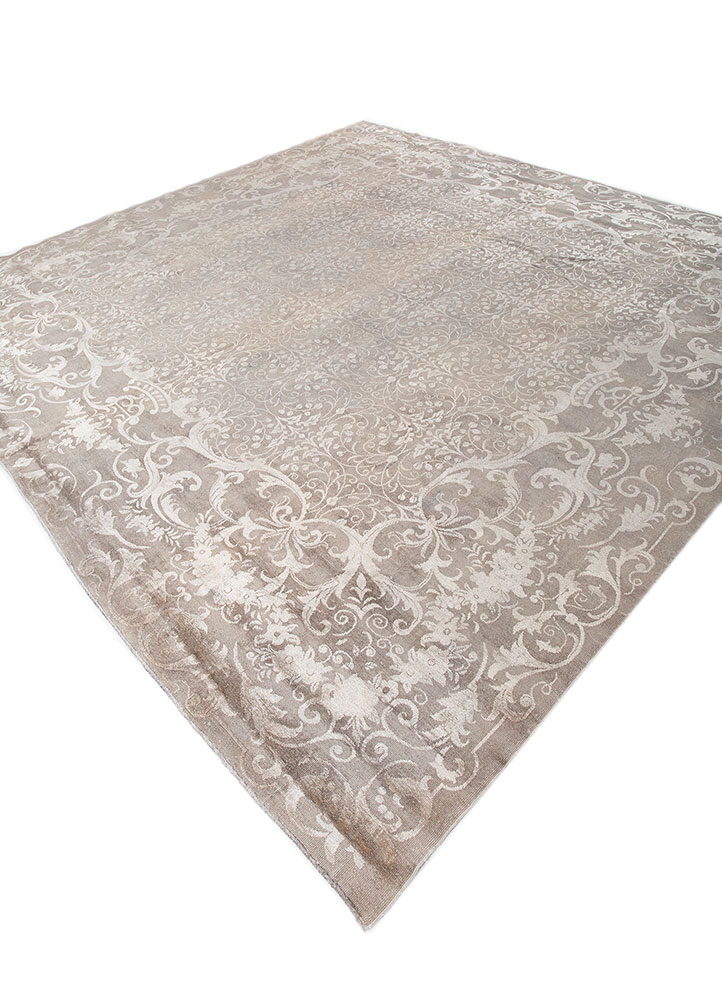 aurora grey and black wool and silk hand knotted Rug - FloorShot