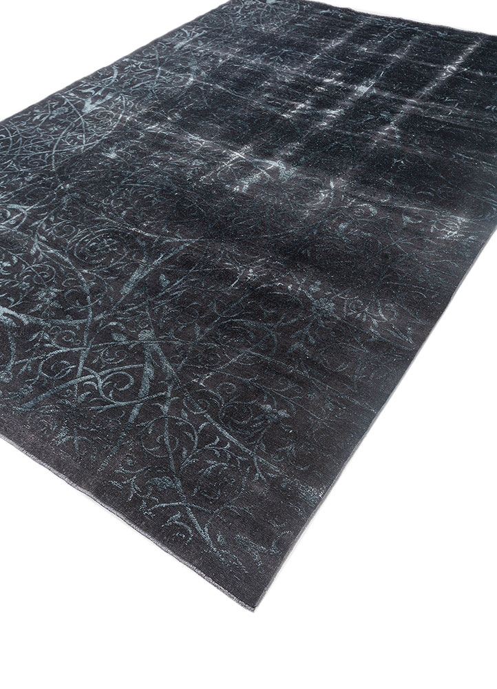 azalea grey and black wool and silk hand knotted Rug - FloorShot
