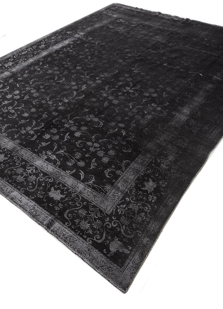 azalea grey and black wool and silk hand knotted Rug - FloorShot