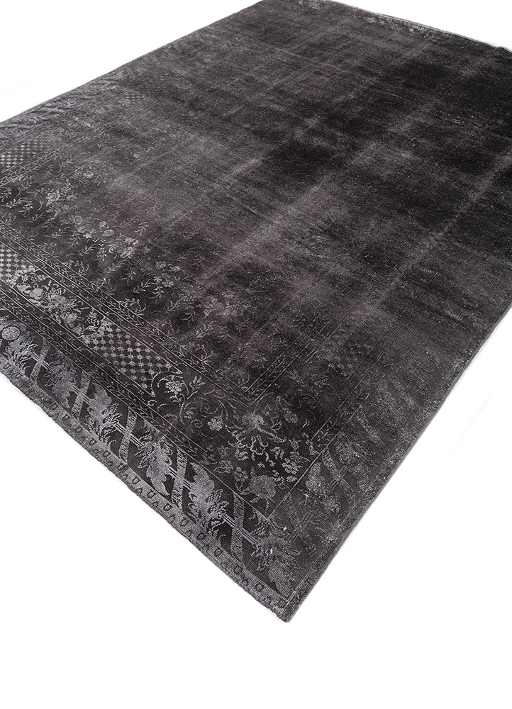 azalea grey and black wool and silk hand knotted Rug - FloorShot