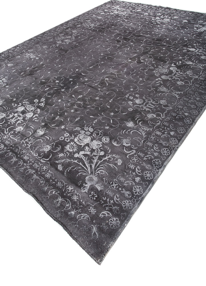 azalea grey and black wool and silk hand knotted Rug - FloorShot