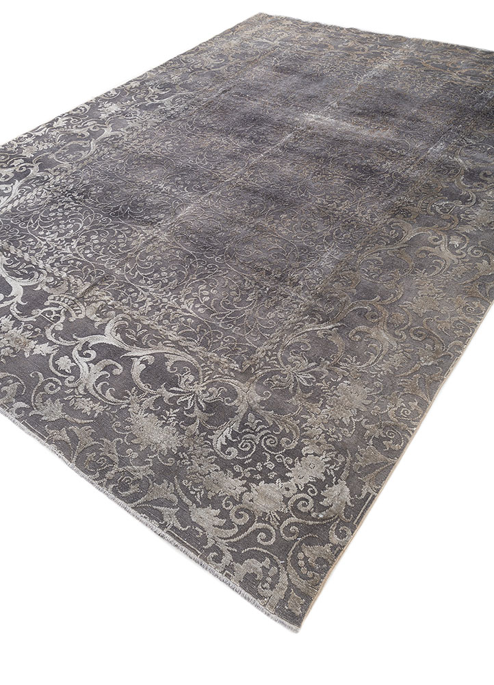 azalea green wool and silk hand knotted Rug - FloorShot