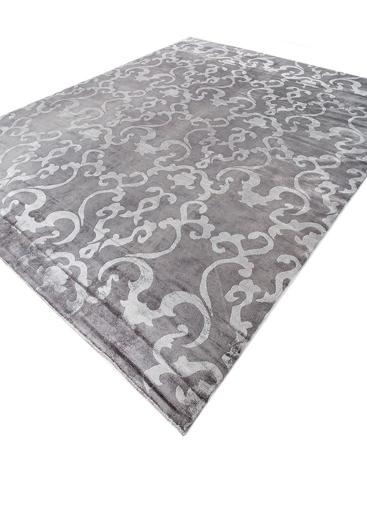 aurora grey and black wool and silk hand knotted Rug - FloorShot