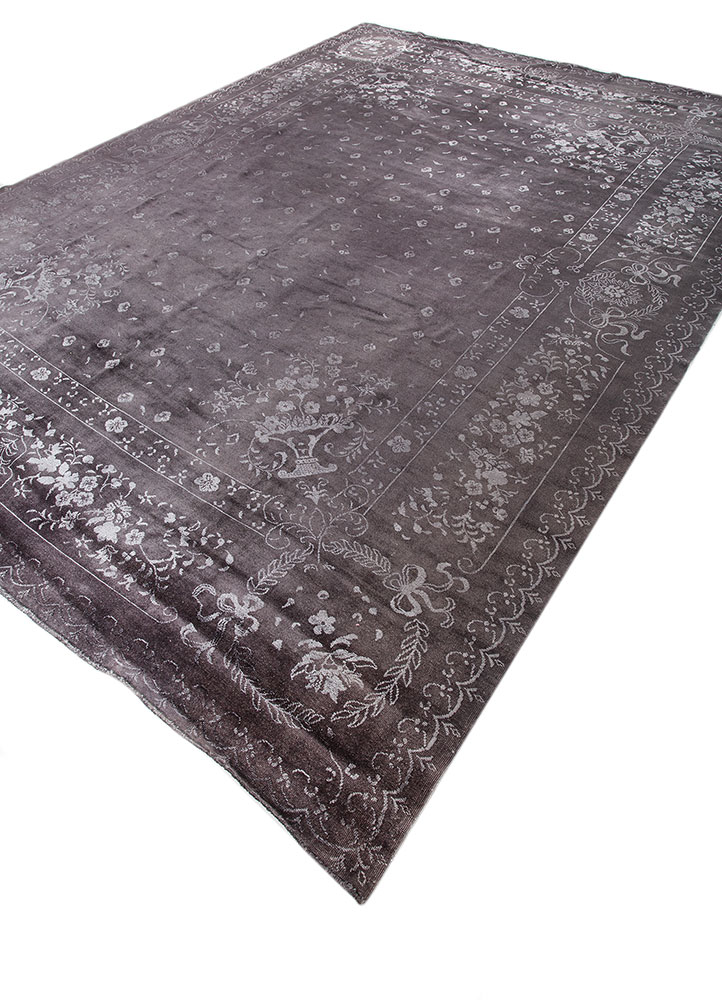 azalea grey and black wool and silk hand knotted Rug - FloorShot