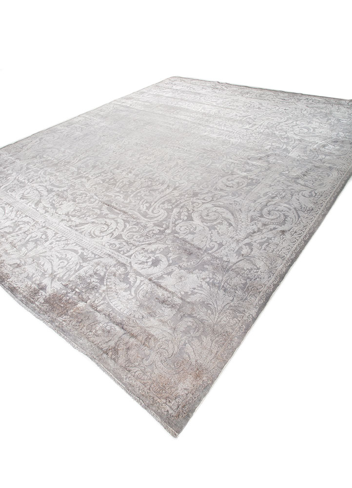 aalam grey and black wool and silk hand knotted Rug - FloorShot
