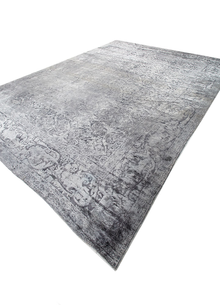 aalam grey and black wool and silk hand knotted Rug - FloorShot