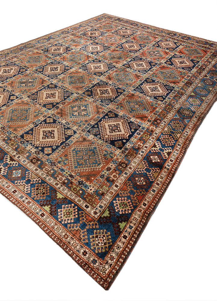 aalam blue wool hand knotted Rug - FloorShot