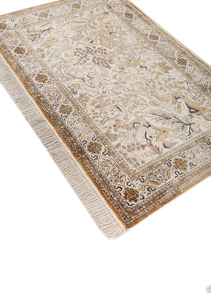 gulmarg ivory silk hand knotted Rug - FloorShot