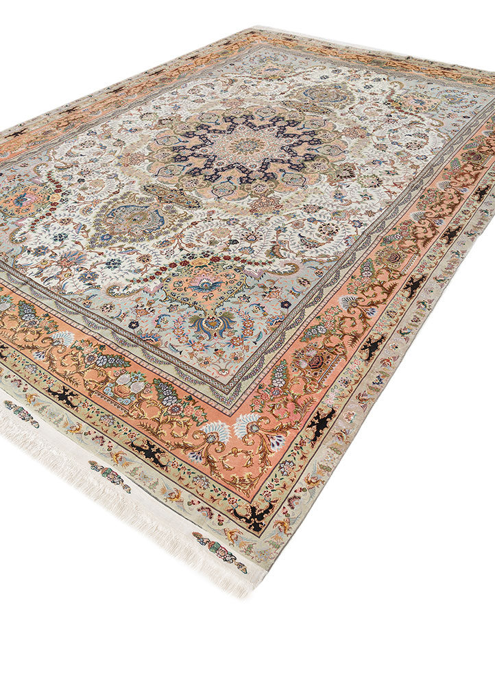aalam green wool and silk hand knotted Rug - FloorShot