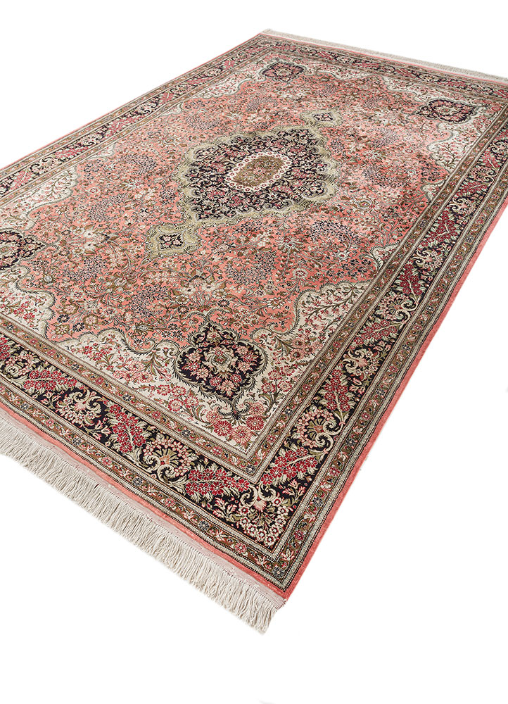 gulmarg pink and purple silk hand knotted Rug - FloorShot