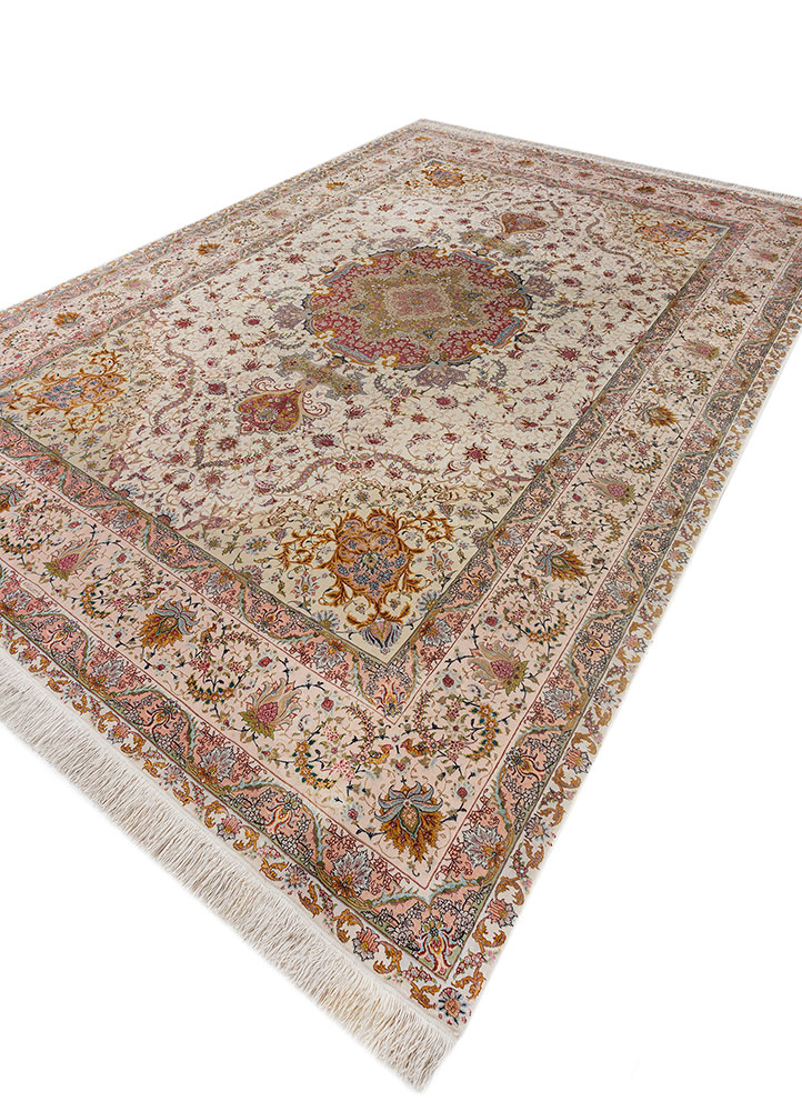 aalam red and orange wool and silk hand knotted Rug - FloorShot