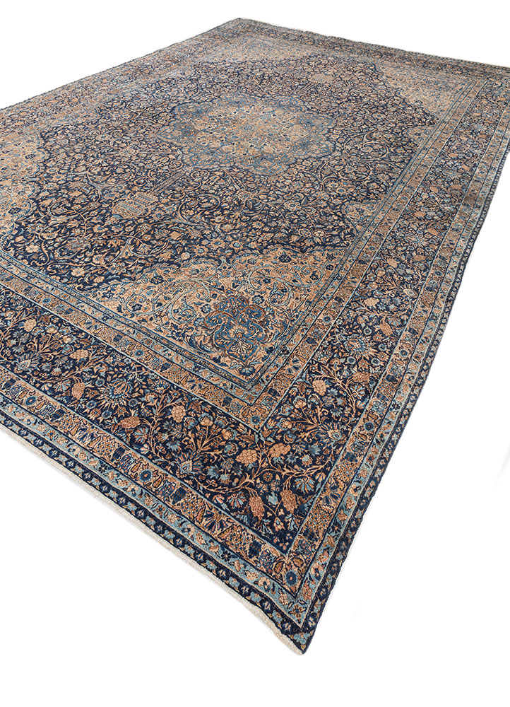 aalam blue wool hand knotted Rug - FloorShot