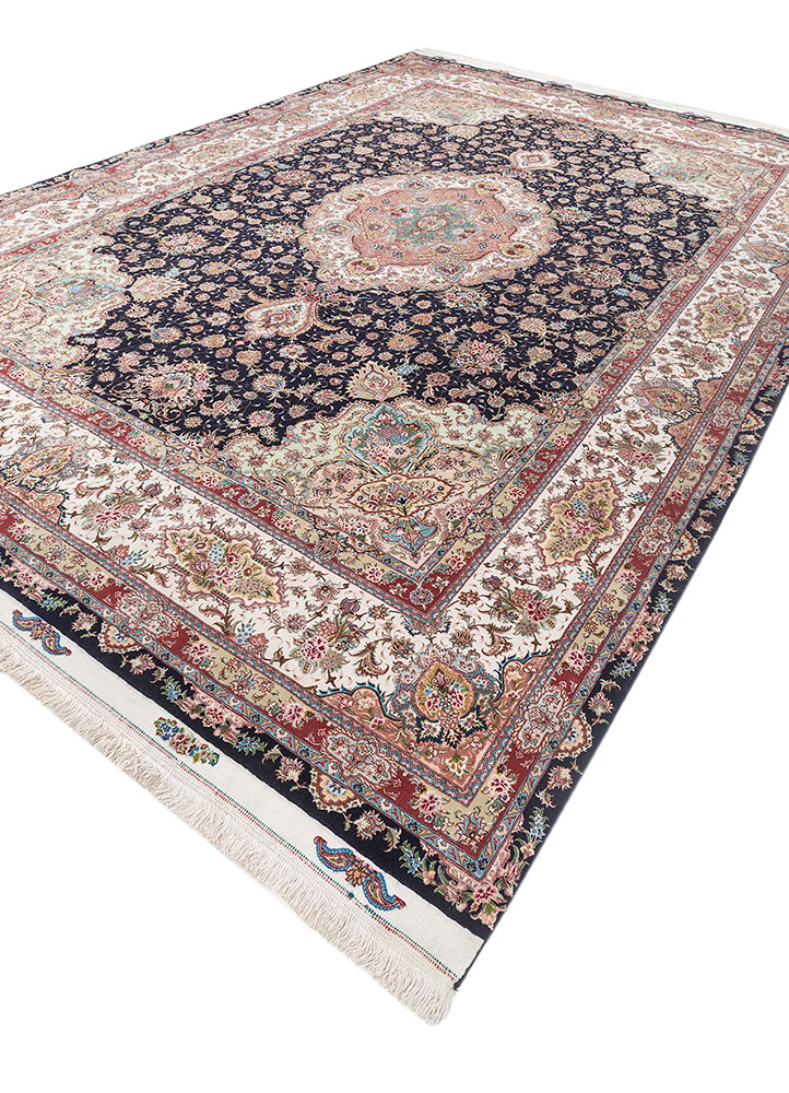 aalam red and orange wool and silk hand knotted Rug - FloorShot