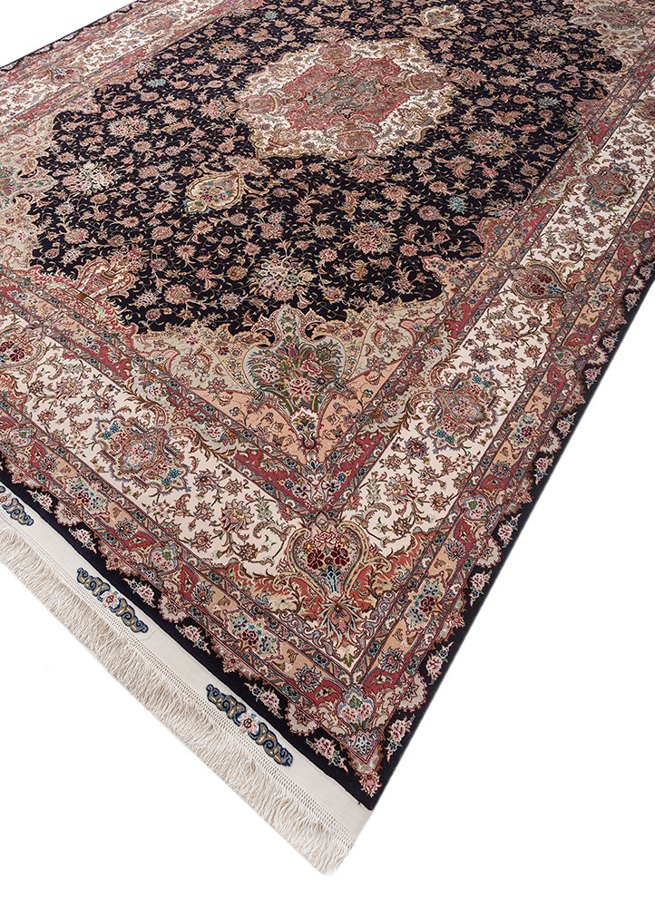 aalam blue wool and silk hand knotted Rug - FloorShot