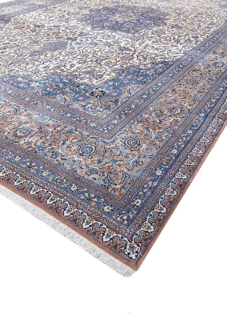 aalam blue wool and silk hand knotted Rug - FloorShot