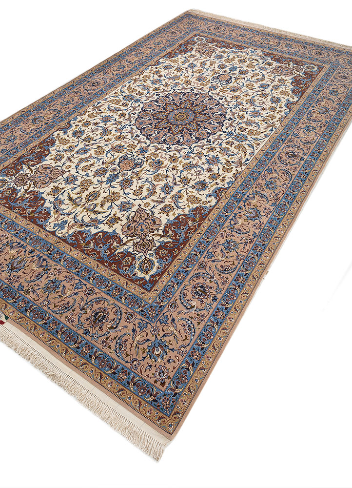 aalam blue wool and silk hand knotted Rug - FloorShot