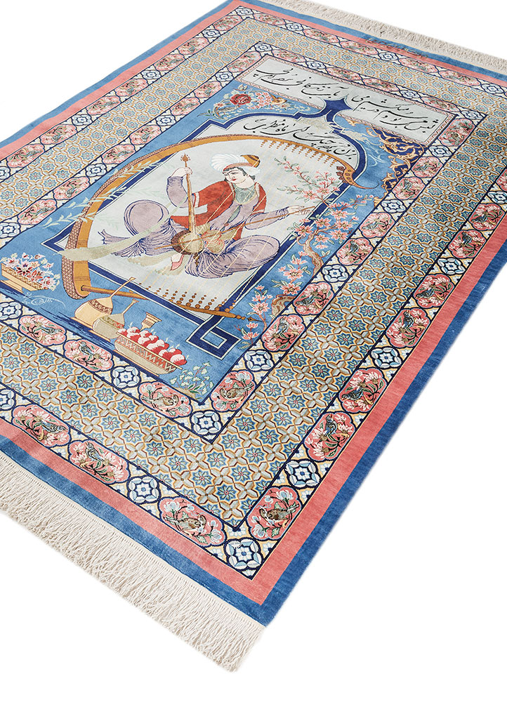 gulmarg blue silk hand knotted Rug - FloorShot