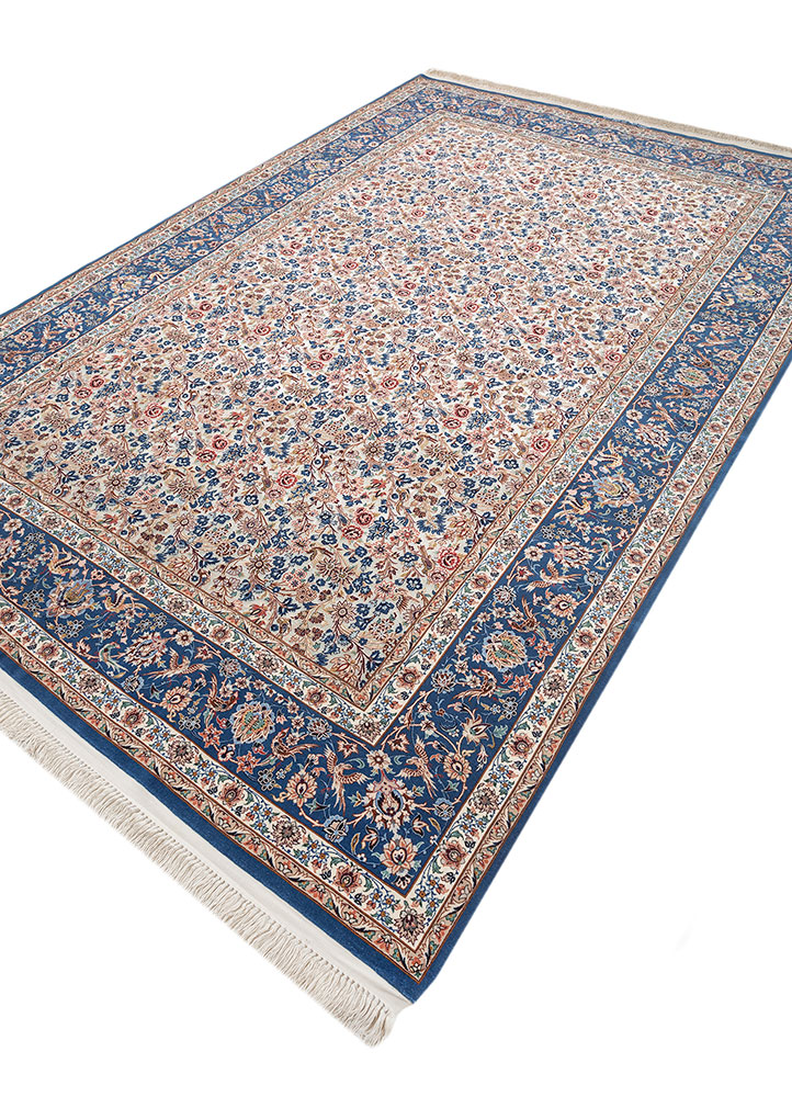 aalam blue wool and silk hand knotted Rug - FloorShot