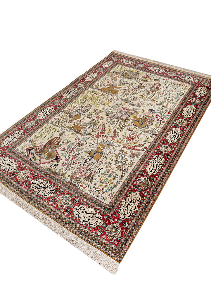gulmarg red and orange silk hand knotted Rug - FloorShot