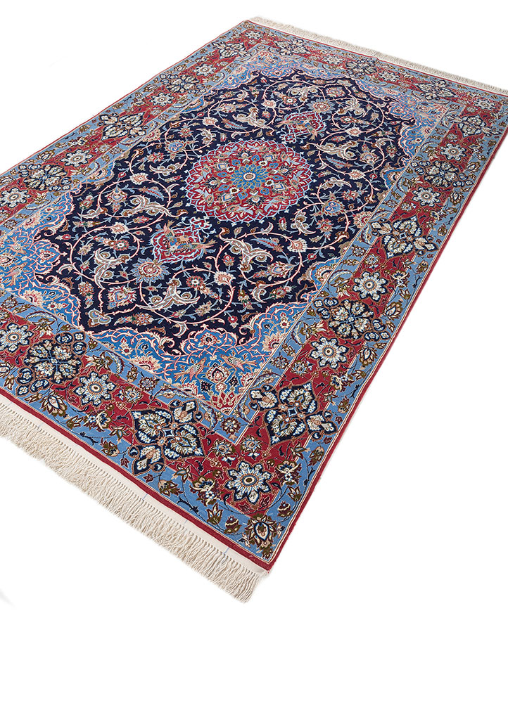 aalam blue wool and silk hand knotted Rug - FloorShot