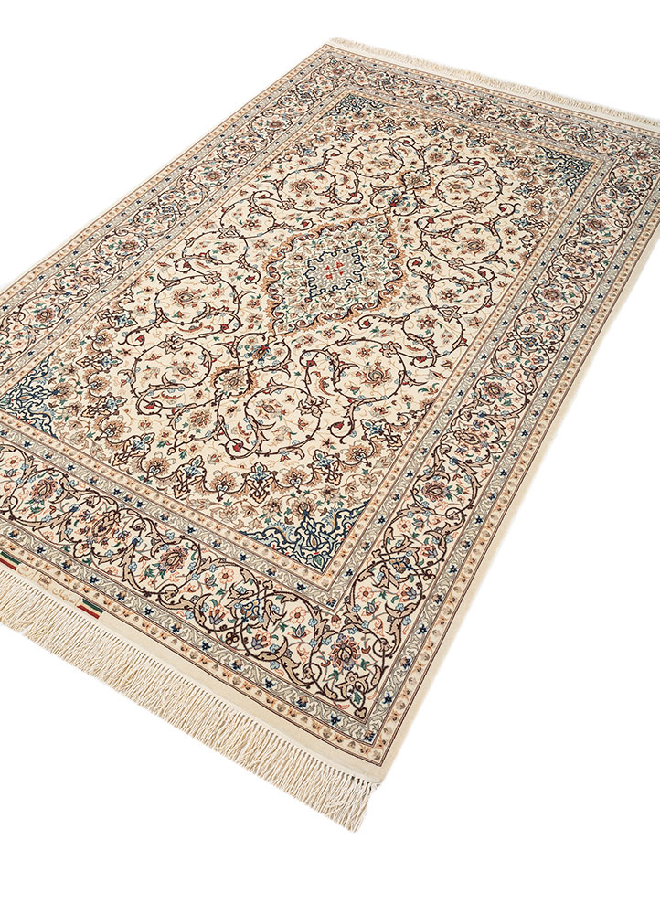 aalam red and orange wool and silk hand knotted Rug - FloorShot