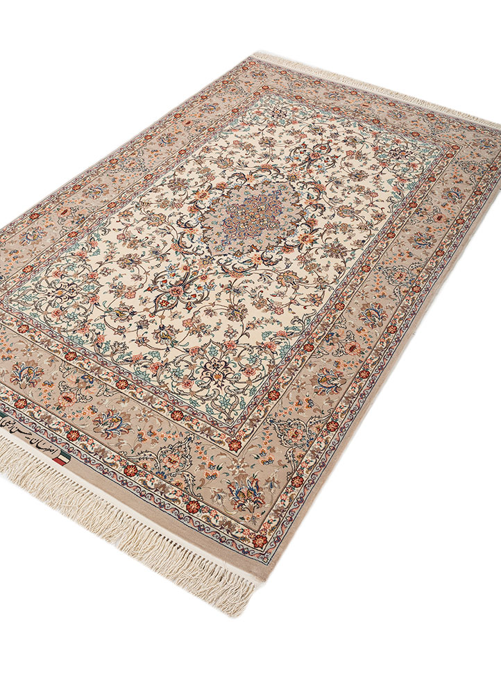 gulmarg red and orange wool and silk hand knotted Rug - FloorShot