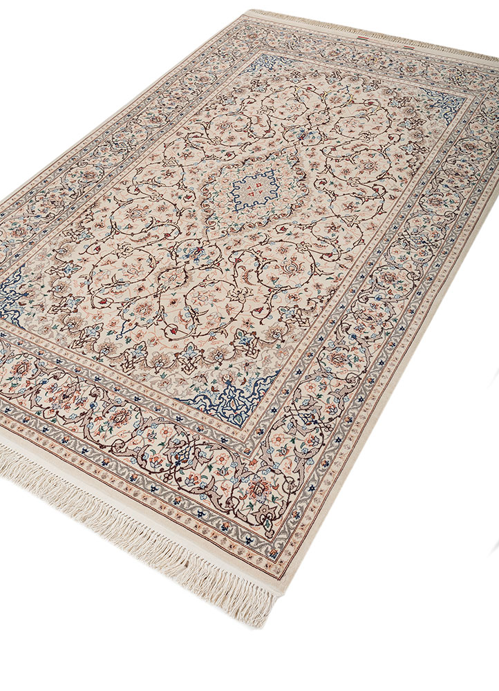 aalam red and orange wool and silk hand knotted Rug - FloorShot