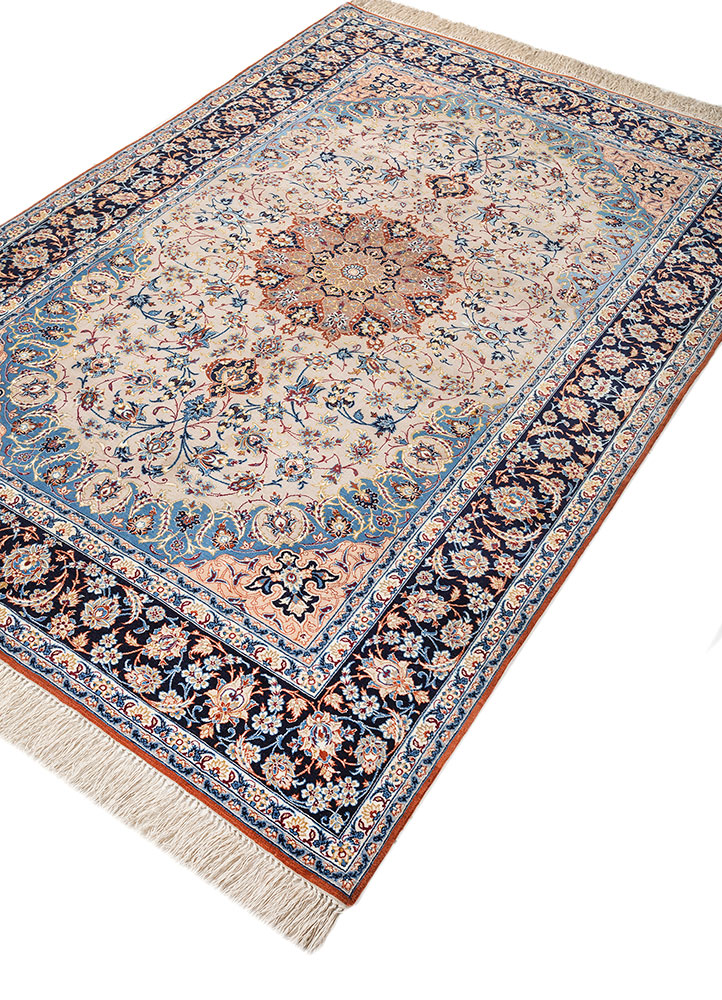aalam blue wool hand knotted Rug - FloorShot