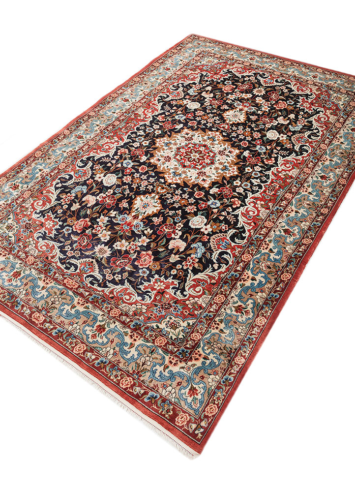 gulmarg red and orange silk hand knotted Rug - FloorShot
