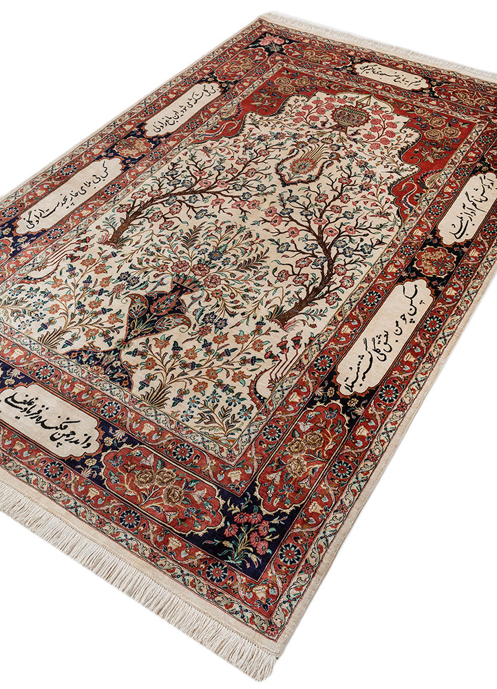gulmarg red and orange silk hand knotted Rug - FloorShot