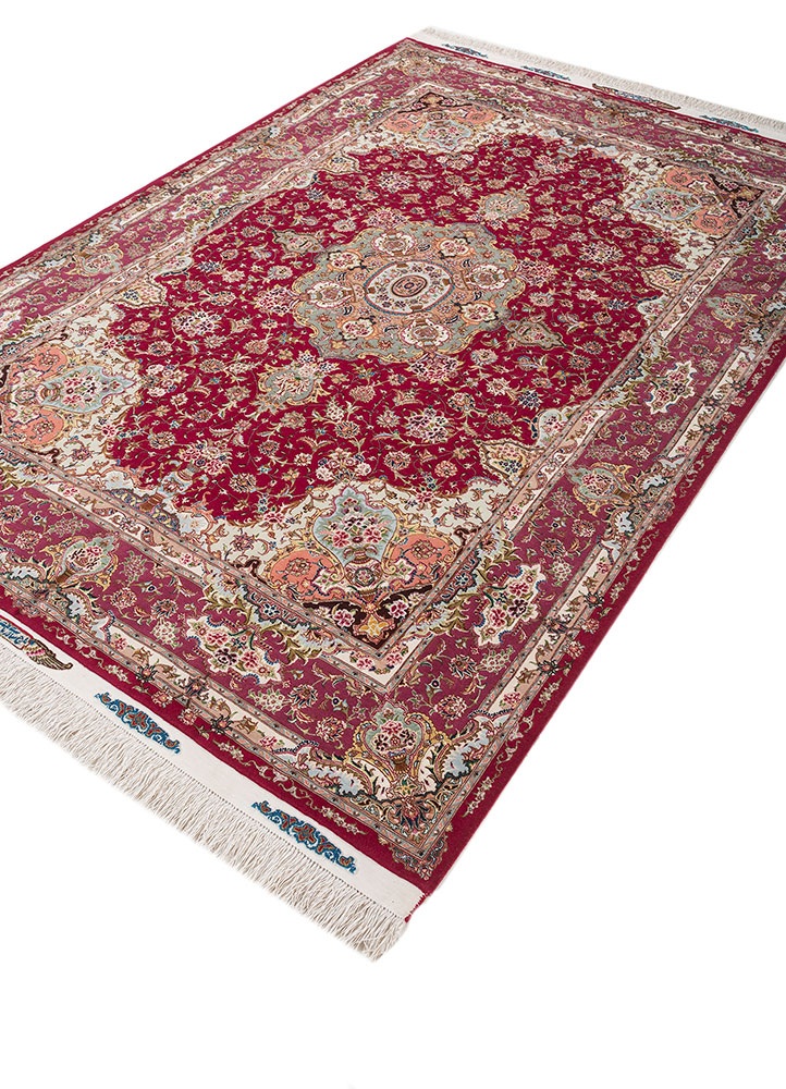 aalam pink and purple wool and silk hand knotted Rug - FloorShot