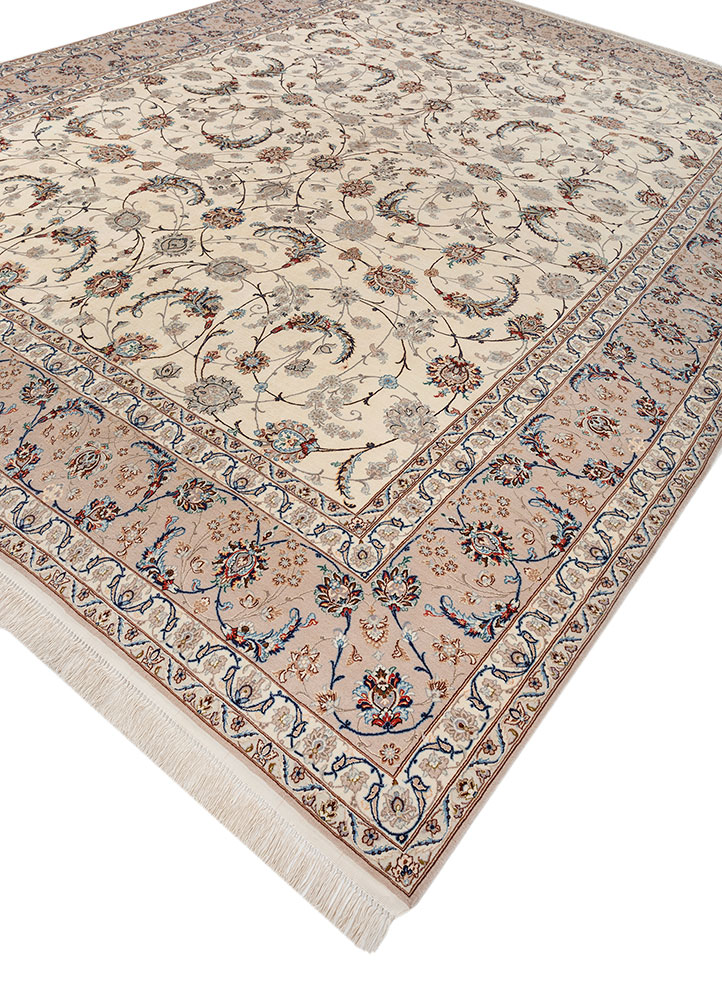 aalam red and orange wool and silk hand knotted Rug - FloorShot